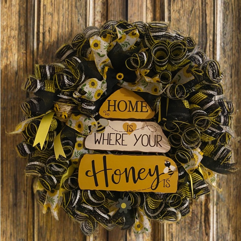 Charming Yellow and Black Honeycomb Wreath
